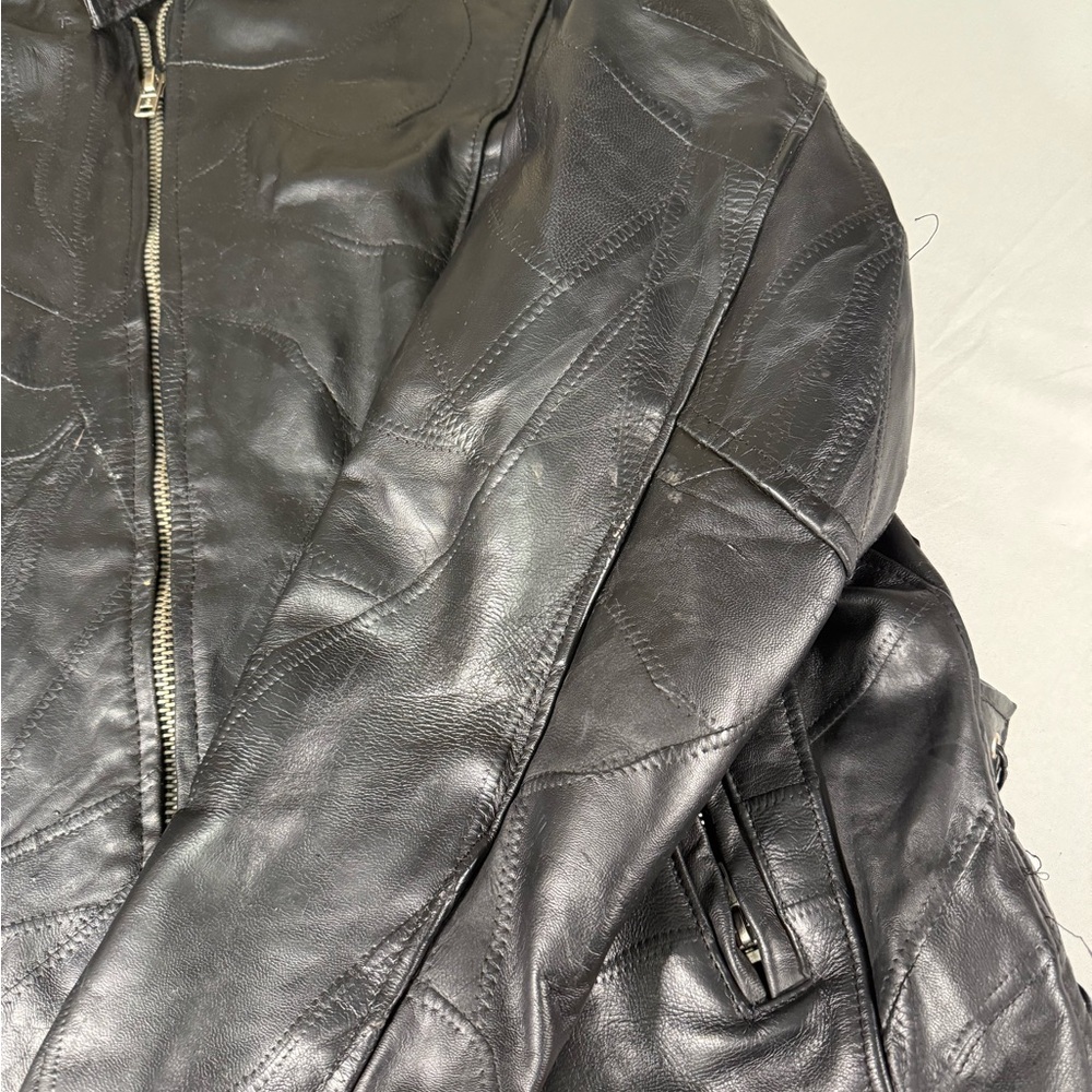 Diamond Plate Buffalo Leather Biker Jacket XL Live To Ride Route 66 Patriotic - Picture 9 of 16